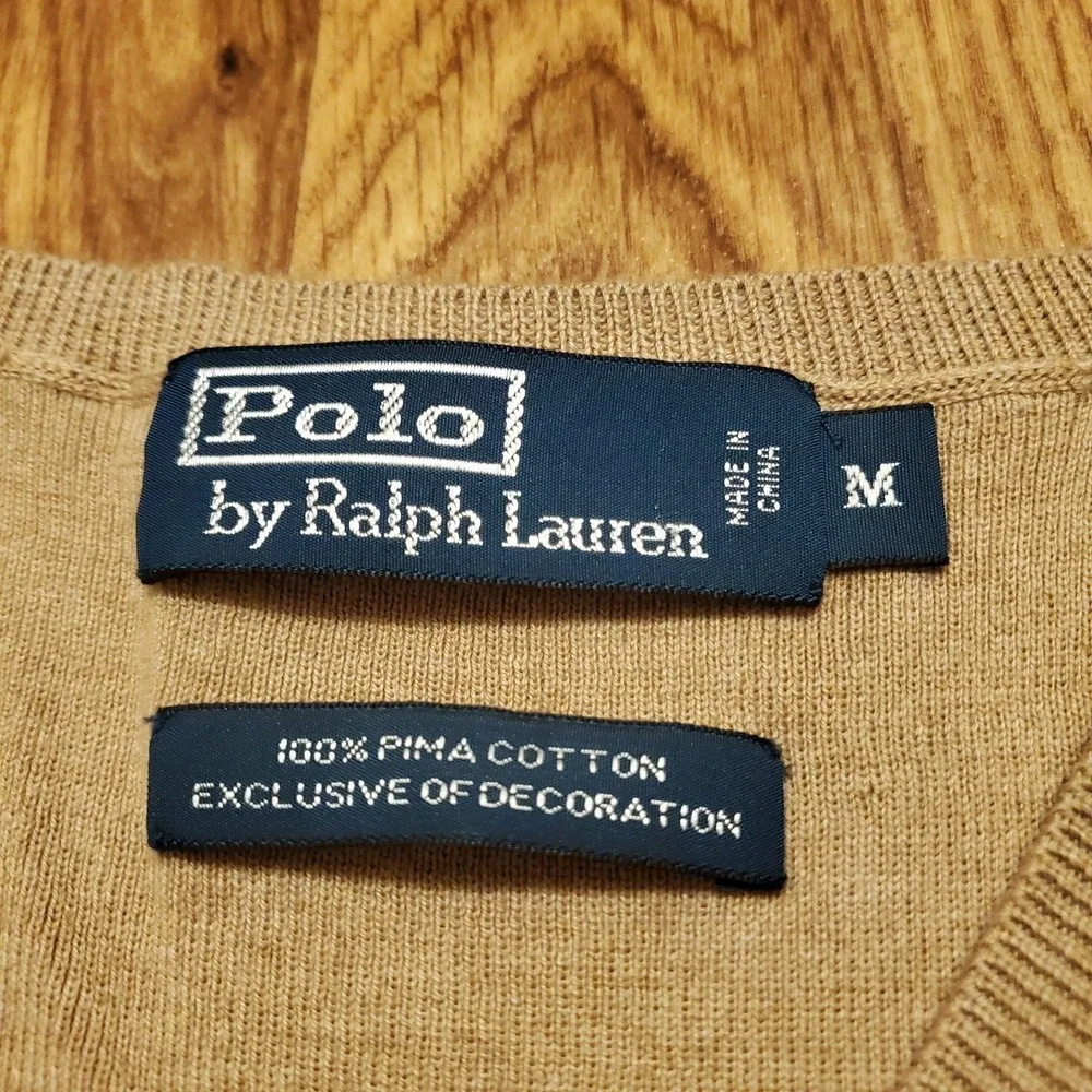 Vtg Polo Ralph Lauren Sweater Men‎ Medium Brown V-Neck Pima Cotton Golf